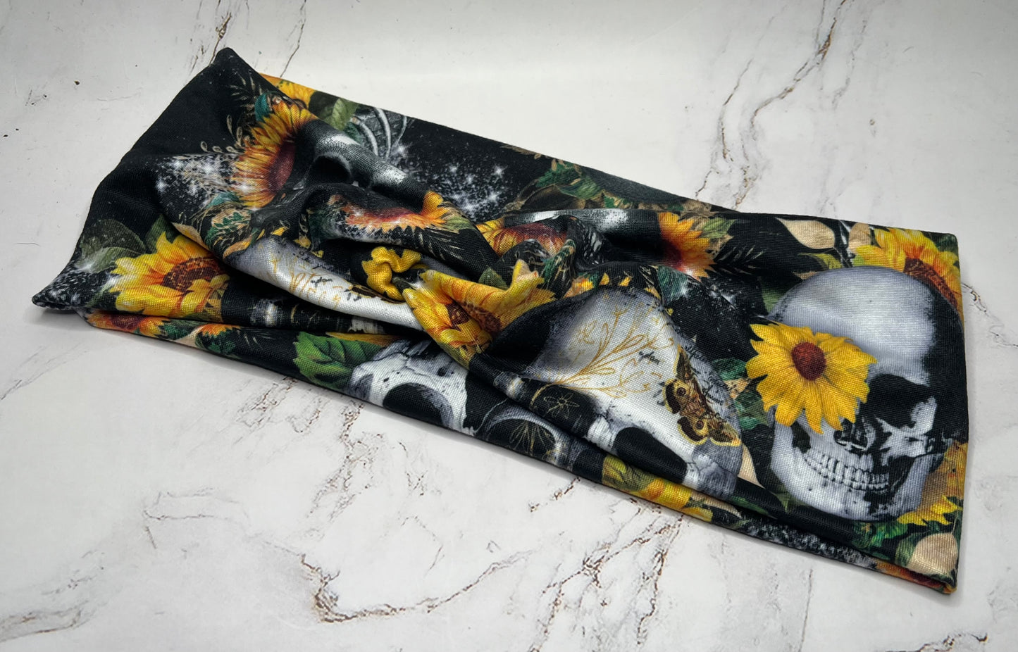 Sunflower Skulls Twist Knot Headband