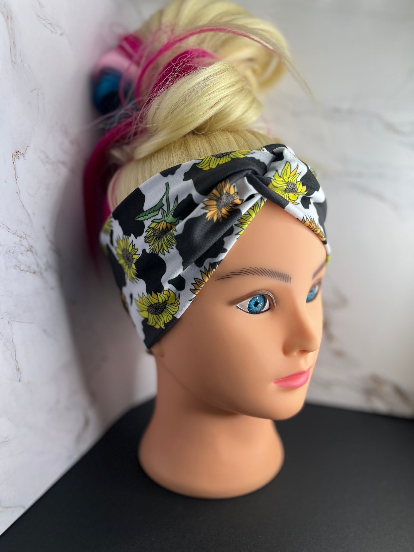 Sunflower Cow Print Knot Headband