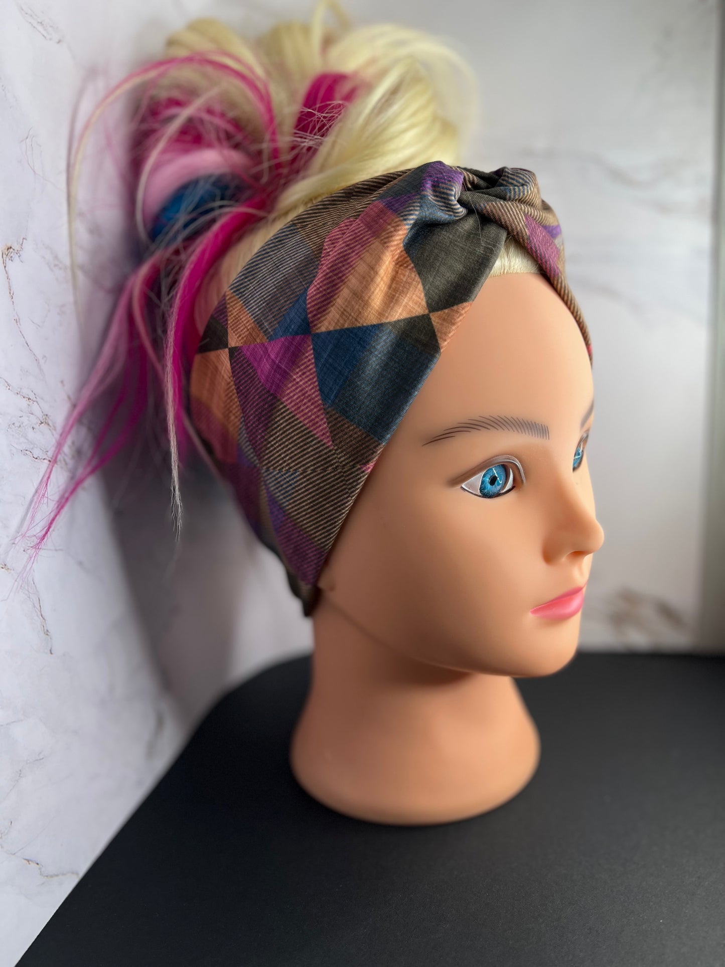 Jeweled Plaid Twist Front Headband