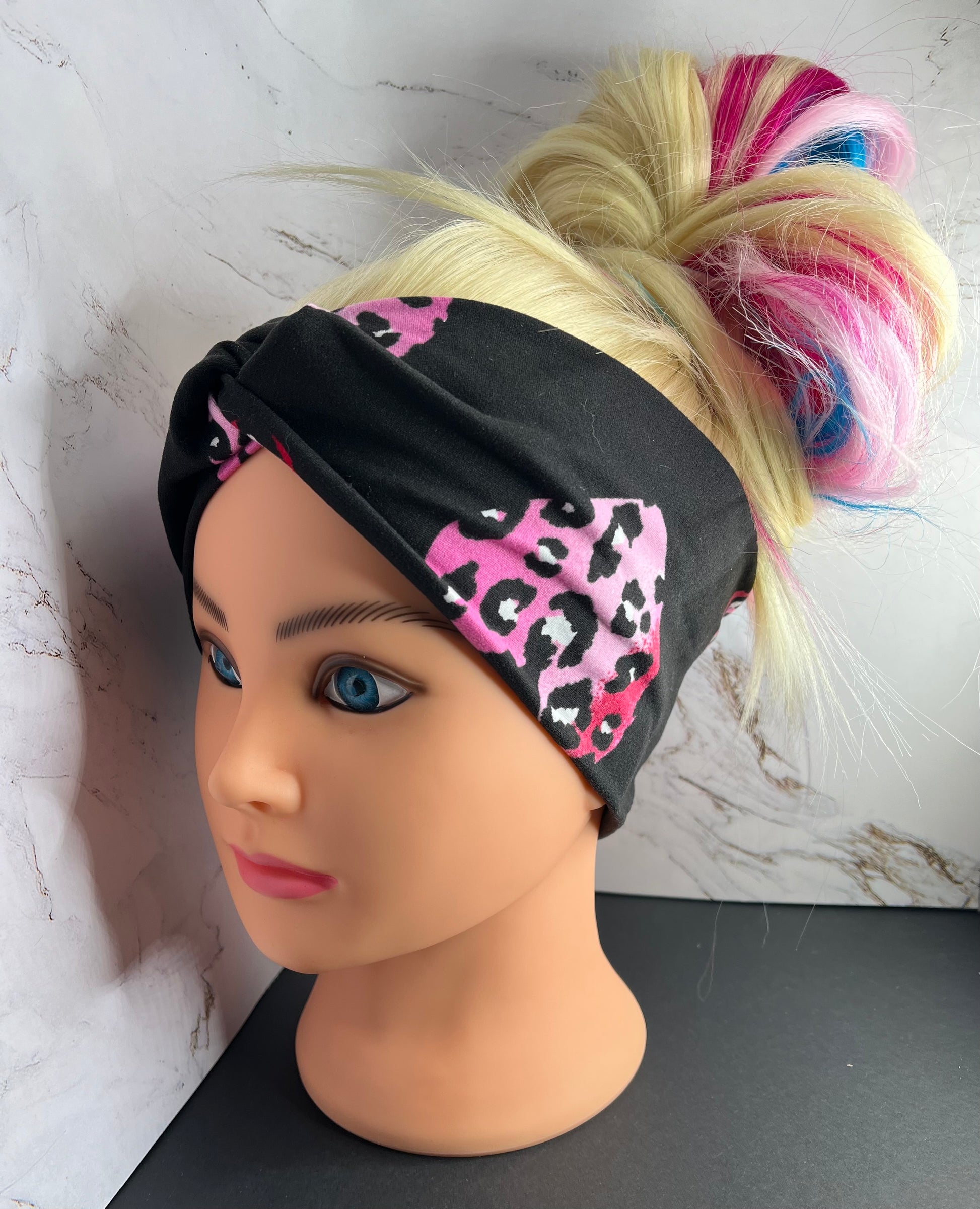 Pink Leopard Heart Knot Headband