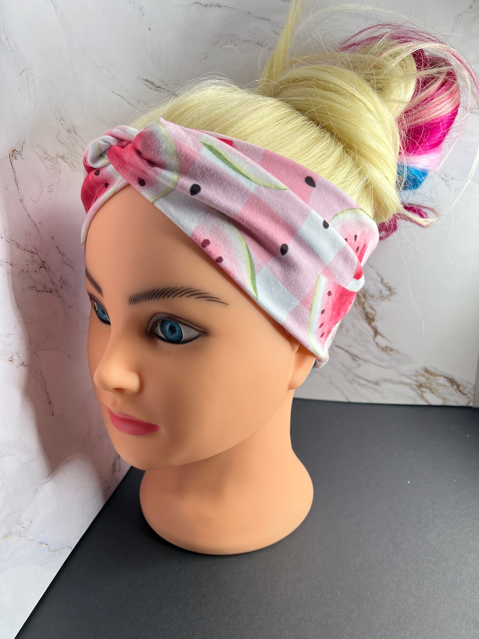 Watermelons on Plaid Knot Front Headband