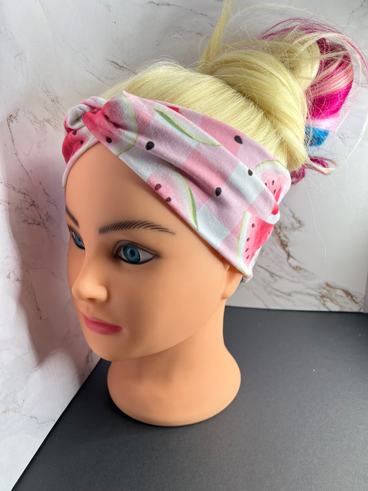 Watermelons on Plaid Knot Front Headband