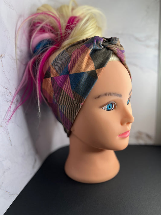Jeweled Plaid Twist Front Headband